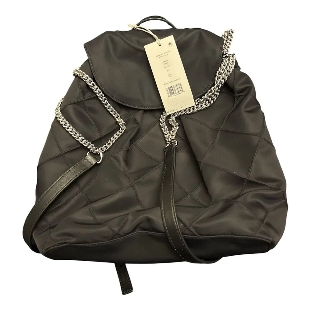 Tory Burch Black Fleming Nylon Backpack Quilted Drawstring Chain Bag New $500